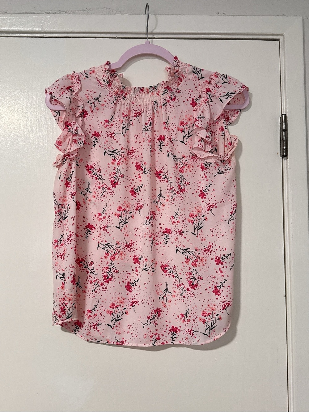 LOFT Pink Floral Ruffle Sleeve Blouse